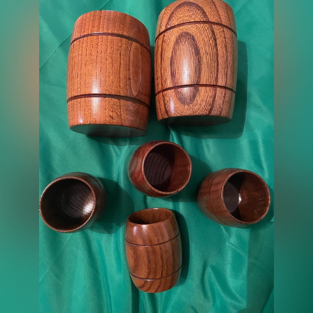 Wooden Barrel and Cup Set